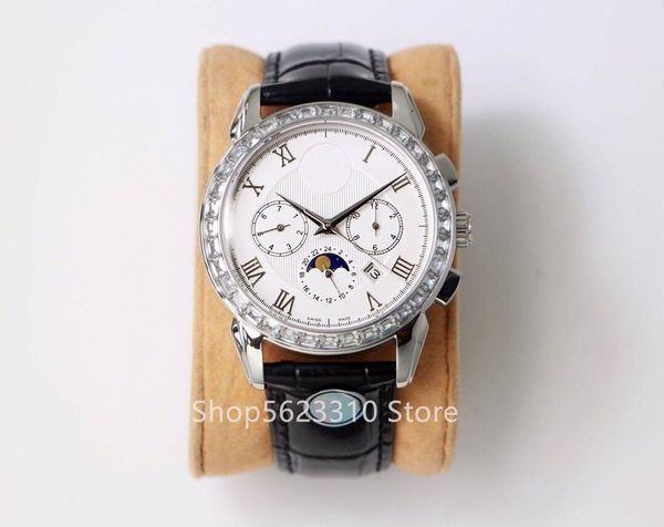 

wristwatches luxury multi-function calendar watches automatic mechanical chronograph wrist watch sun and star clock male moon phase, Slivery;brown