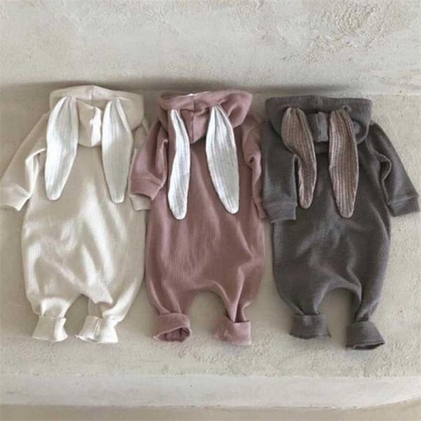 

autumn baby boy hooded romper with cute bunny ear infant girl long sleeve jumpsuit fashion baby rabbit long ear hooded clothes 211023, Blue