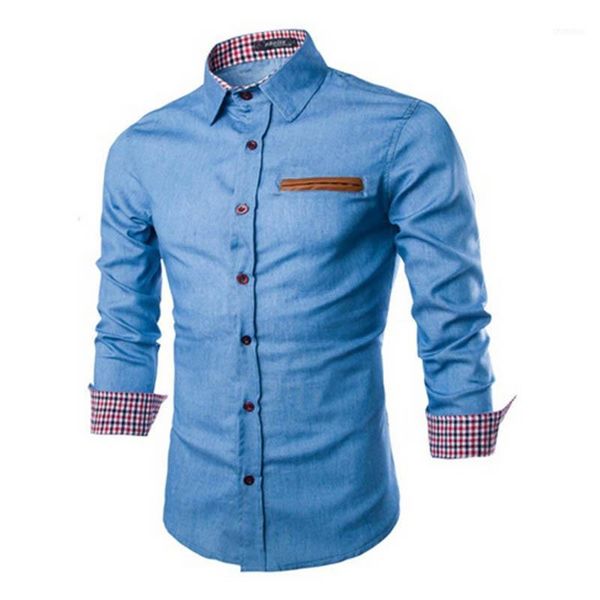 

men's casual denim shirt long sleeve slim fit spring autumn shirt1, White;black