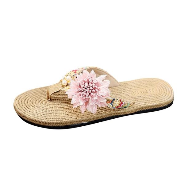 

women casual flower clip flat slippers slip-on beach walk shoes slides home pantoufle femme#p15 sandals, Black