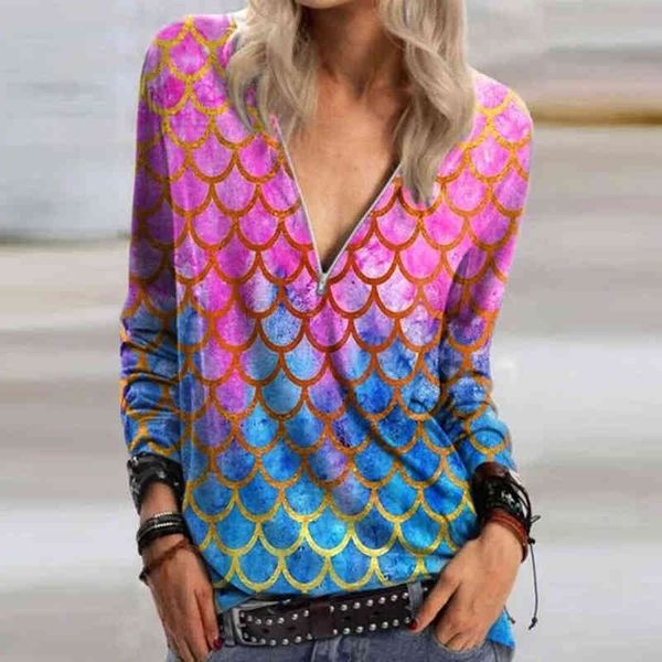 

2021 casual women v neck zipper blouse shirt elegant daisy print female spring autumn long sleeve loose blusa pullover 5xl, White