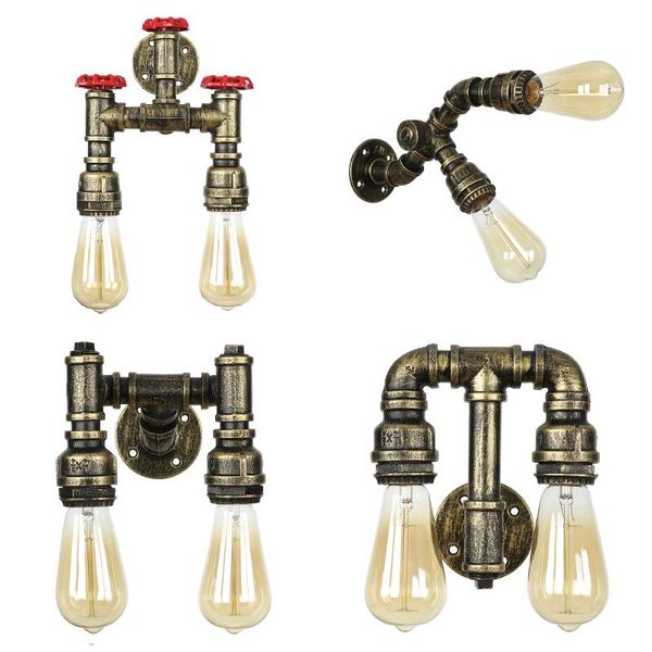 

wall lamps retro loft lamp industrial steam punk light e27 vintage water pipe iron rust lights home living room bar decoration