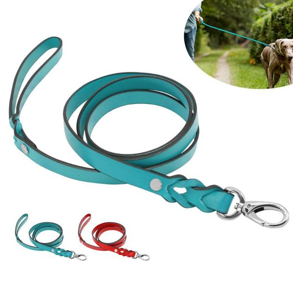 

large dog leather leash durable outdoor pet walking training leads leashes for medium dogs pitbull german shapard collars &