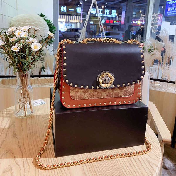 

women 2021 new camellia madison chain rivet small square snake pattern messenger bag crossbody bag ysj