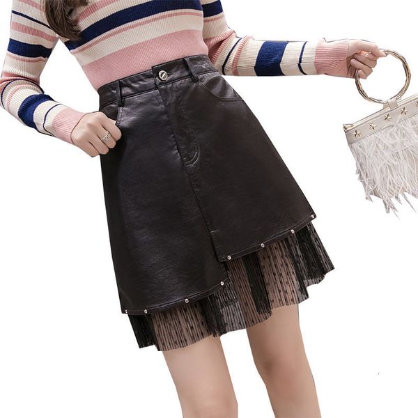 

retail fashion skirts of women korean plutonium leather spring high waist the line mikes mini skirt f583 v07f, Black
