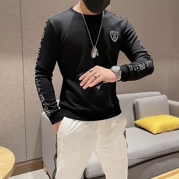 

men's hoodies & sweatshirts luxury rhinestone embroidery men long sleeve streetwear casual pullover business social clothing, Black