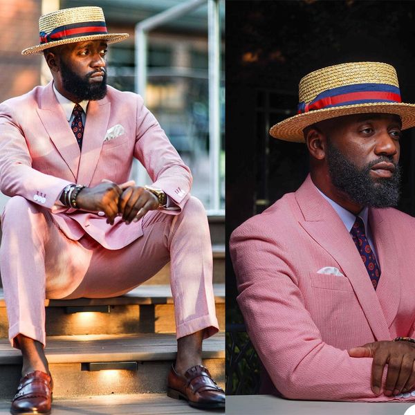 

fashion pink mens tuxedos groom wear double breasted wedding blazer suits formal business prom outfit 2 pieces, Black;gray
