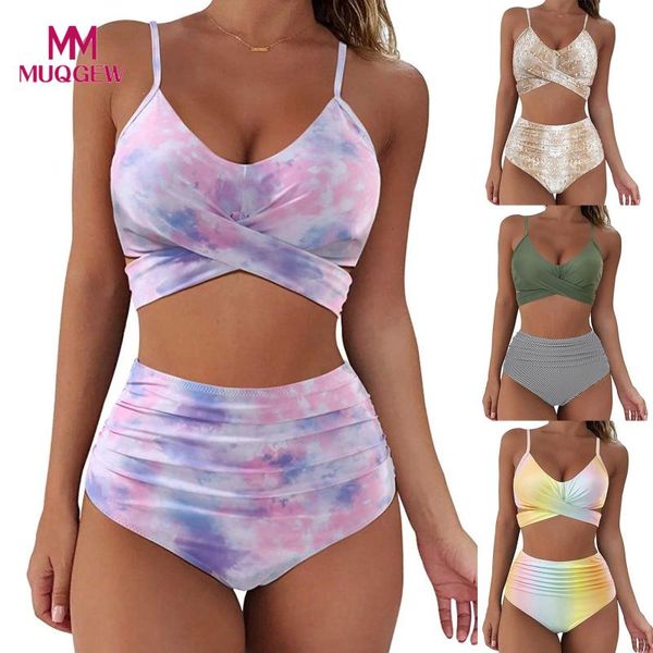 

riseado bikinis set tie dye high waisted swimsuits push up swimwear women ruched tie-waist beach wear boyleg 2021 summer one-piece suit