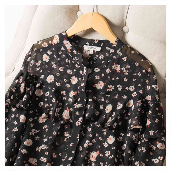 

blouses lotus leaf flower hangzhou women's mulberry silk long sleeve small shirt 2021 autumn top, White
