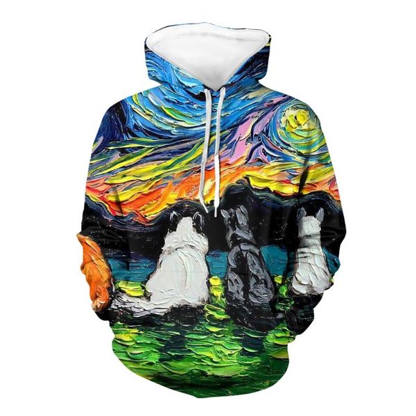 

men's hoodies & sweatshirts noisydesigns mens autumnÂ winterÂ animals dog oil painting 3dÂ printÂ sweatshirts plus size 6xl pocket pullover, Black