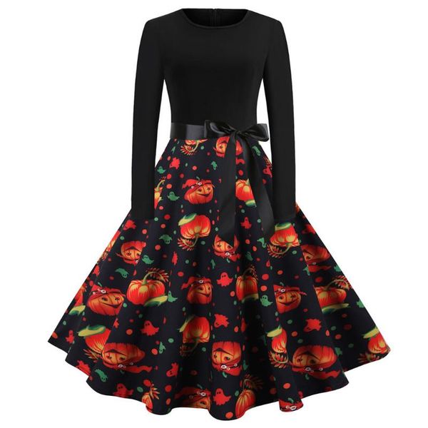 

casual dresses women halloween dress winter autumn long sleeve o-neck vintage pleated party housewife evening prom, Black;gray
