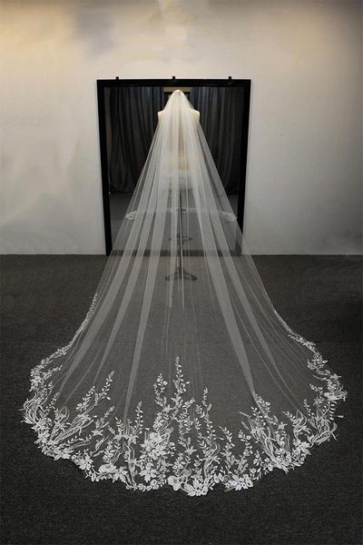 

bridal veils veil lace flowers patch floral curlve scallop luxury wedding dress, Black
