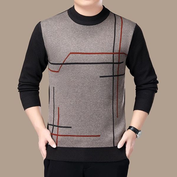 

men's sweaters autumn winter warmth pullover bottoming shirt sweater business casual round neck slim striped long-sleeved, White;black