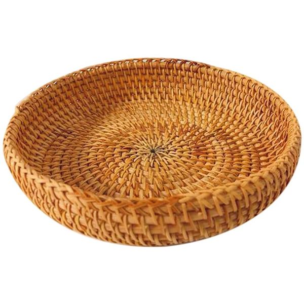 

storage baskets handwoven round rattan fruit basket picnic tray food bread organizer