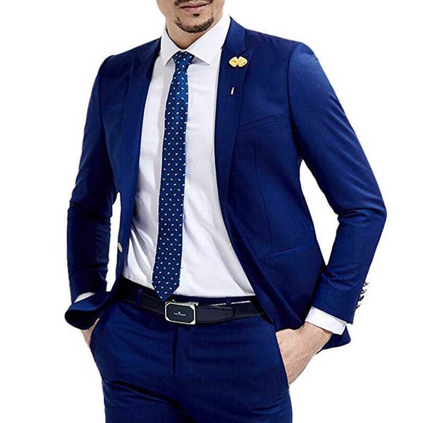 Royal Blue Wedding Homens Suits Slim Fit 2 Peças Estilo Italiano Noivo Tuxedo Masculino Moda Casaco com Calças Nova Chegada 2021 x0909