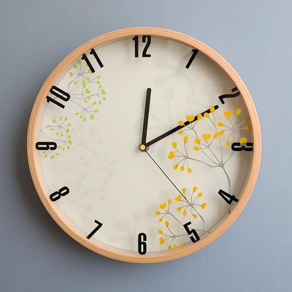 

wall clocks nordic style clock japanese solid wood mute bedroom living room punch flower picture design home decors