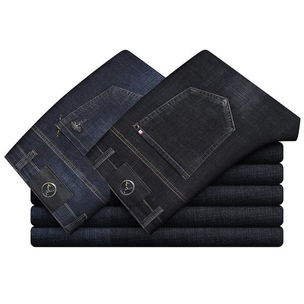 

men's jeans 2021 autumn and winter loose straight stretch high waist casual trousers fashion business all-match pants, Blue