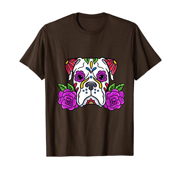 

white boxer sugar skull dia de los muertos, day of the dead t-shirt, White;black
