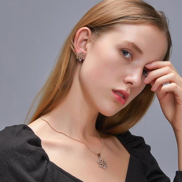 

earrings & necklace crystal rhinestone snowflake jewelry set gold silver color stud clavicle chain women valentine's day gift