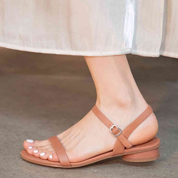 

sandals genuine classic leather sandals for peep women ankle braces ladies summer shoes comfortable heels student low daily s1z8, Black