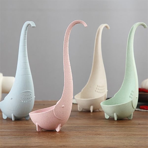 Filtro per cucchiaio per utensili da cucina Simpatico elefante creativo Home Baby Verticale Stile giapponese Paglia di grano Manico lungo 210423