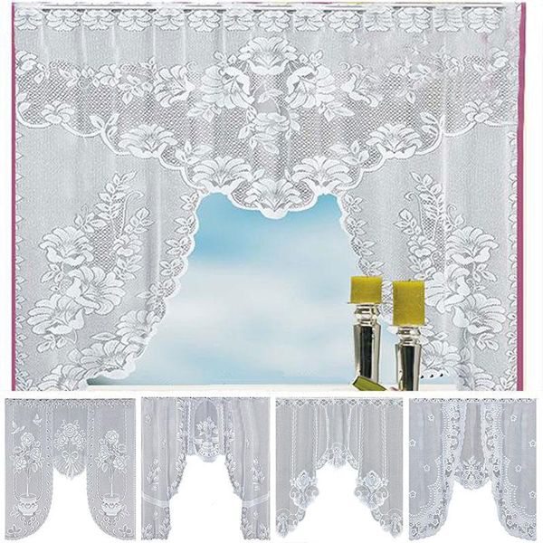 

curtain & drapes 1pcs european white translucent coffee warp knitted curtains kitchen tulle lace sheer jacquard bedroom