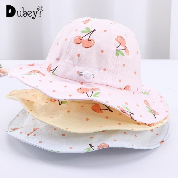 

spring summer cherry print hat adjustable baby bucket cap children panama outdoor girls sun infant fisherman caps & hats, Yellow