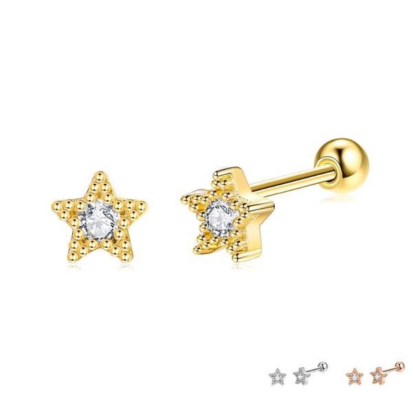 

stud silverhoo pentacle earring for women 925 sterling silver simple trendy style earrins 3 color choose egagement party jewelry, Golden;silver