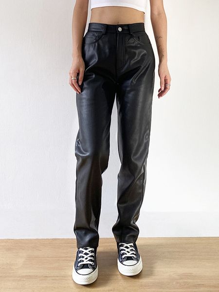 

women's pants & capris female cargo trousers synthetic leather, piece of women's tall modern black smooth waistband fair with pock, Black;white