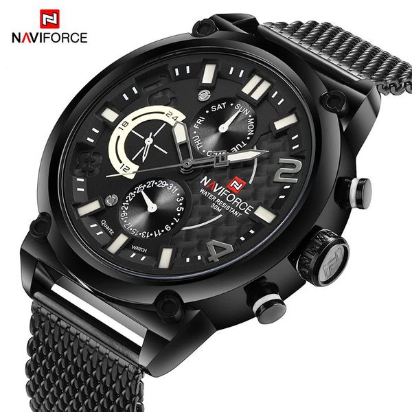 

wristwatches 2021naviforce chronograph 24 hours function sport watch stainless steel band fashion men military relogio masculino, Slivery;brown