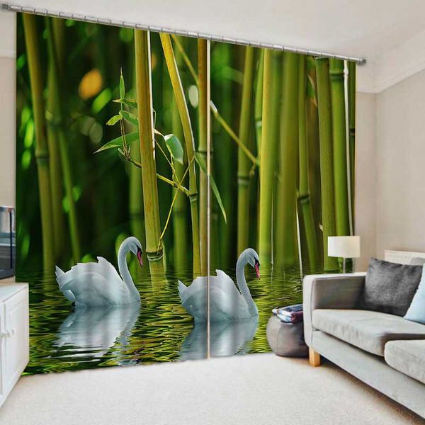 Tende per tende Bellissime tende 3D personalizzate alla moda Po Tessuto personalizzato di alta qualità Bambù verde
