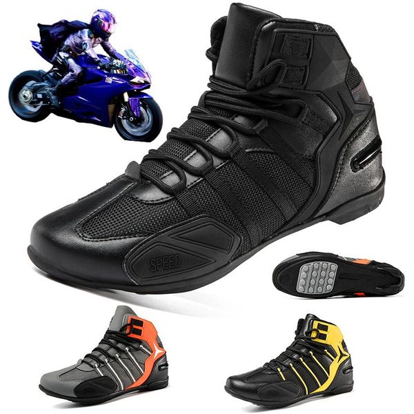 

cycling footwear motorcycle shoes men's outdoor non-slip breathable riding boots off-road protective street racing travel, Black