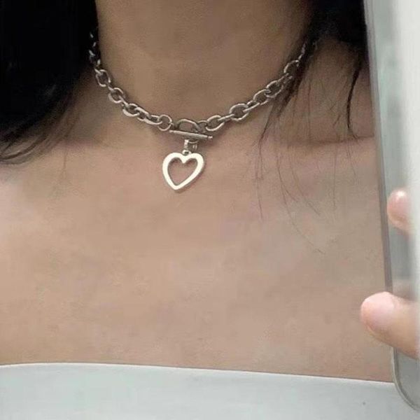 

pendant necklaces 2021 gold sliver color heart pendants collar vintage chunky chain necklace for women fashion jewelry, Silver