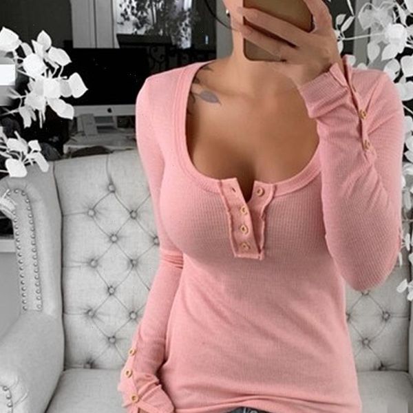 

women womens t shirts round neck long sleeve button slim pullover shirt basic casual female tee solid, White