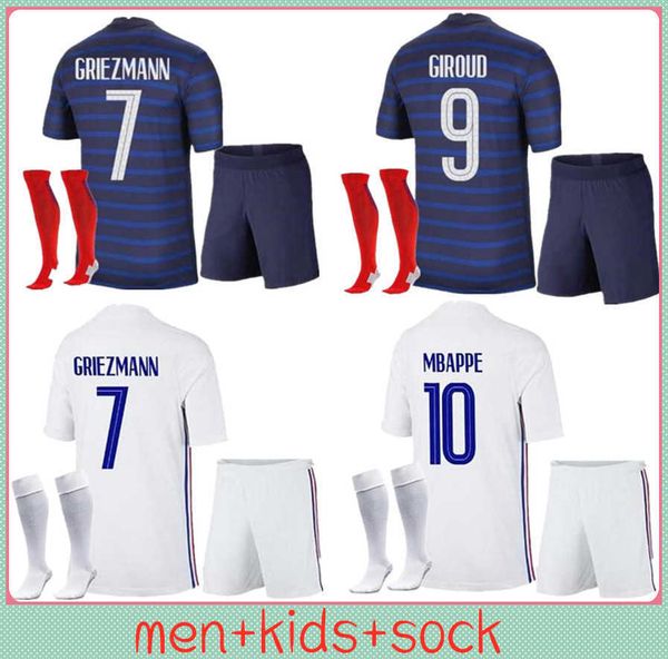 

2022 mbappe 2021 griezmann pogba giroud kante 21 22 france jerseys home away soccer jersey football shirts men + kids kit, Black