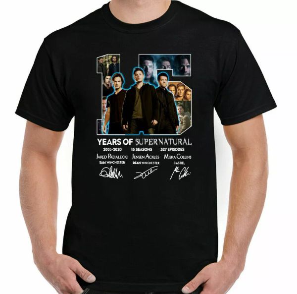 

supernatural t-shirt winchester brothers 15 year anniversary tee top, White;black