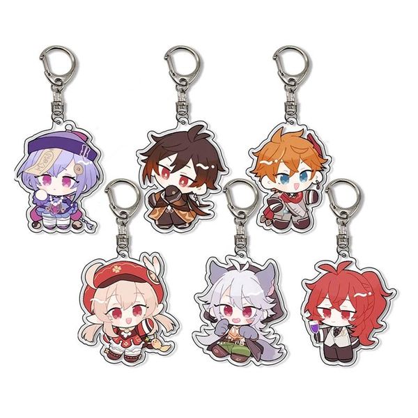 

keychains anime keychain genshin impact venti paimon player diluc klee man key chain cute bag pendant ring gift for womens, Silver