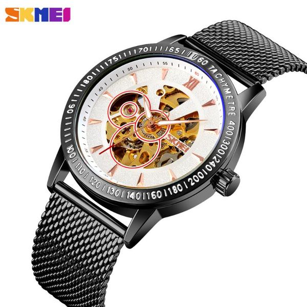 

wristwatches skmei luxury automatic mechanical men's watches fashion quartz male clock steel strap waterproof relogio masculino, Slivery;brown