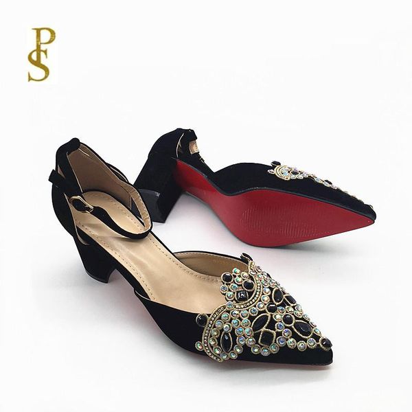 

dress shoes pointy high-heeled with red soles women's shiny rhinestones, Black