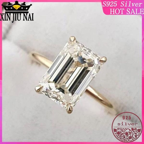 

cluster rings 100% s925 sterling silver classic four-prong 18k rose gold white crystal gem diamond women's ring luxury noble jewellery, Golden;silver