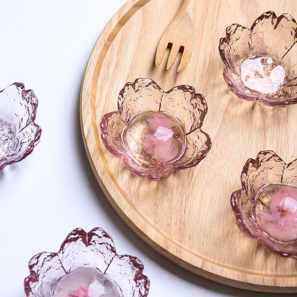 

dishes & plates creative cherry blossoms glass sauce dish pink originality vinegar yogurt fruit dessert salad bowl tableware decoration 1pcs