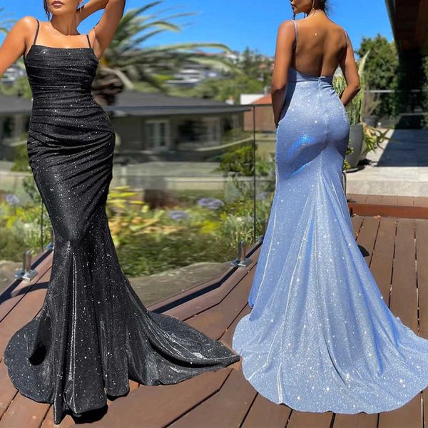 

luxury evening dress 2021 women's sleevels suspender slim, Black;gray