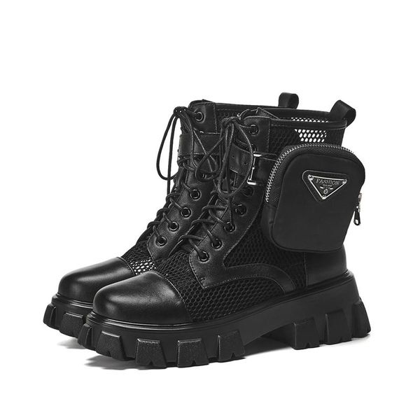 

female summer thin short gauze breathable hollow out shoes cross-tied women ankle boots pocket booties platform, Black