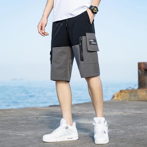 

fashion patchwork summer short men quick dry cargo shorts knee length breathable loose casual beach 6xl men's, White;black