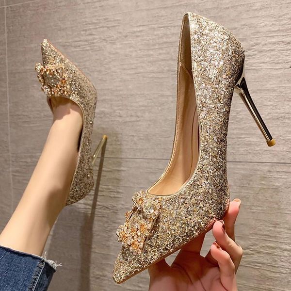

fashion bling high heels party pointed toe thin heels sequined cloth slip-on spring/autumn wedding .5con high solid, Black