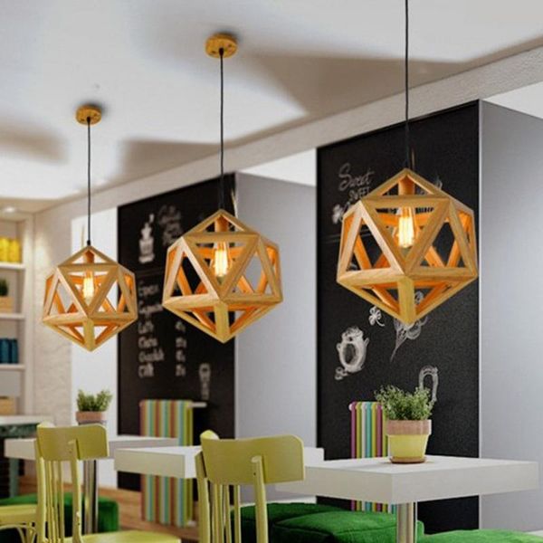 

pendant lamps modern nordic geometric solid wood lights bar cafe restaurant home with e27