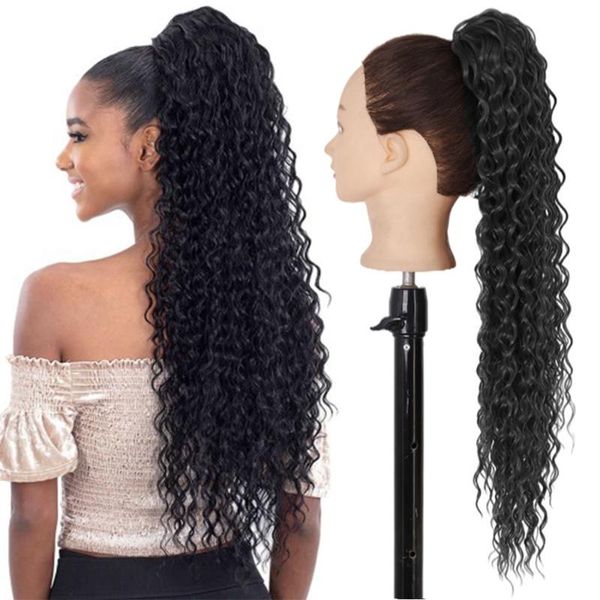 

synthetic wigs xinran 26inch 65cm chip-in ponytail hair water wave long wrap around fake curly pony tail, Black