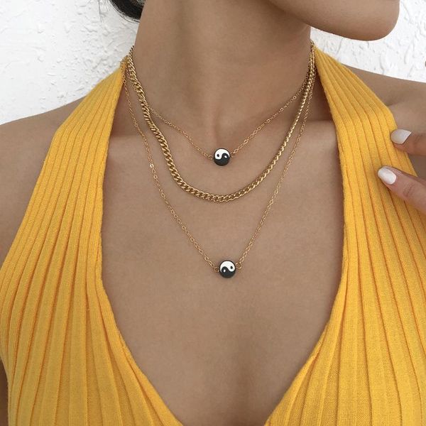 

pendant necklaces ihues tai chi fashion folding clasp clavicle chain women's wild geometric simple multilayer necklace jewelry accessor, Silver