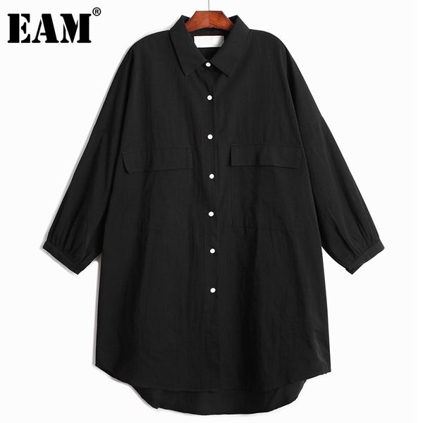 

[eam] women black big size casual pockets blouse lapel long sleeve loose fit shirt fashion spring summer 1dd8225 210512, White