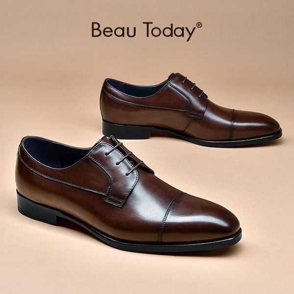 

dress shoes official men genuine cow leather pointed toe luxurious derby gentlemen lace-up business suit handmade beautoday 51013, Black